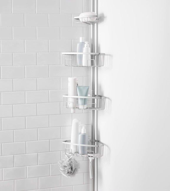 The sleek nickel shower caddy