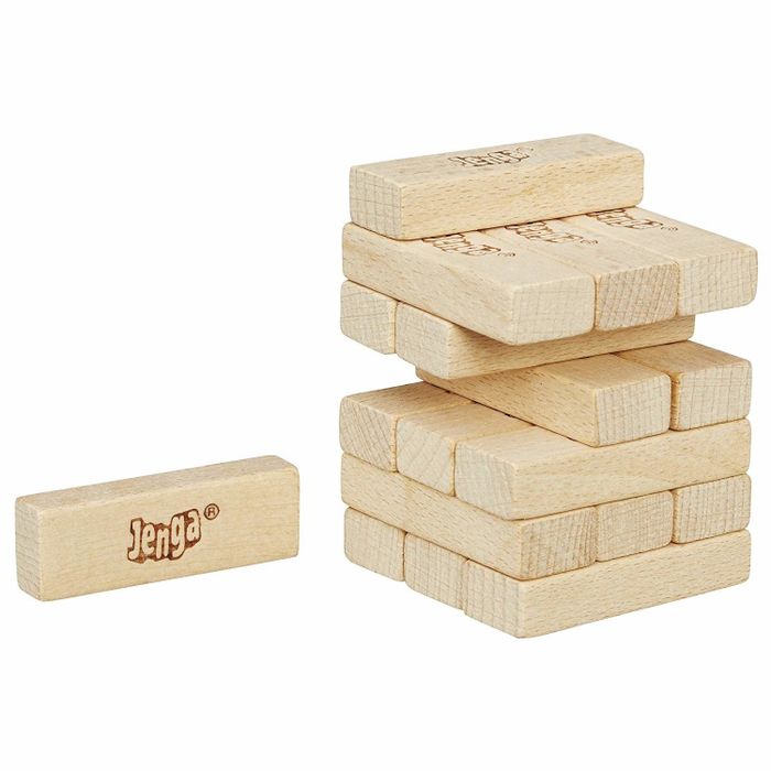 a small wooden Jenga game