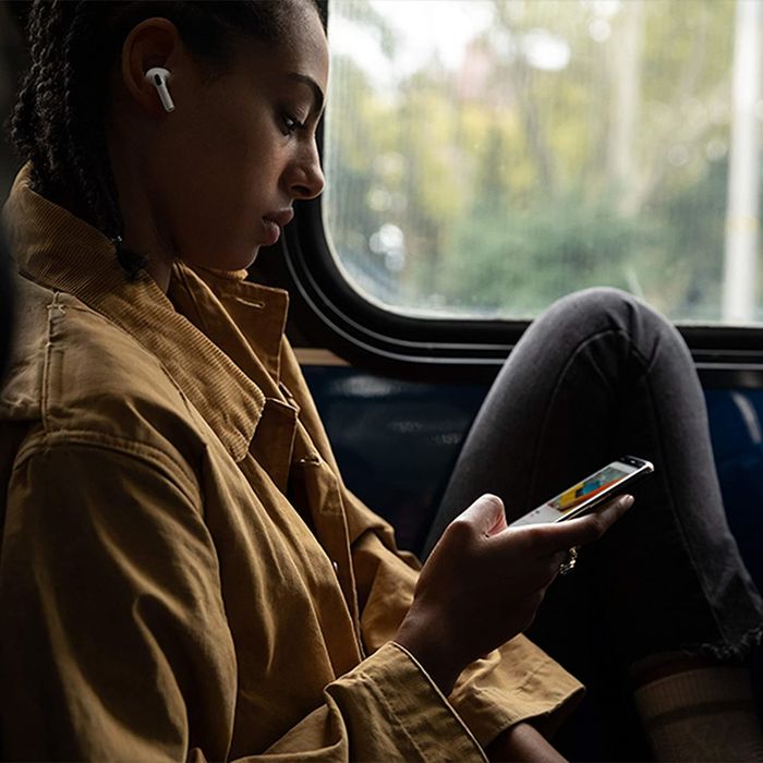 A model wearing the AirPods.