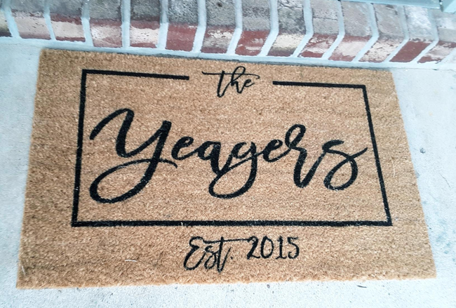 welcome mat with the text 'The Yeagers Est 2015'