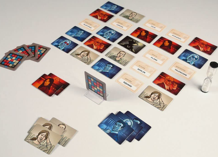the Codenames cards arranged in a grid formation 