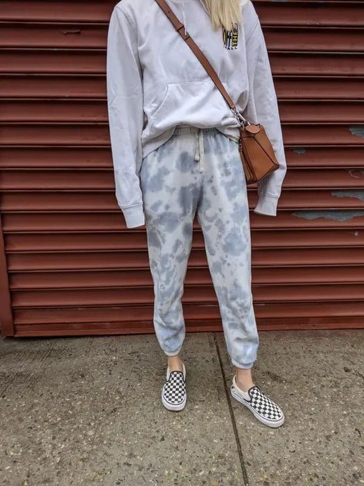 Mytour editor in light and medium blue tie-dye jogger sweatpants with a waist tie