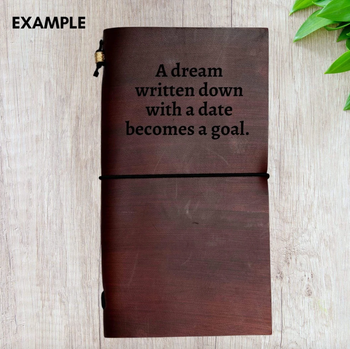 A custom journal with the text: