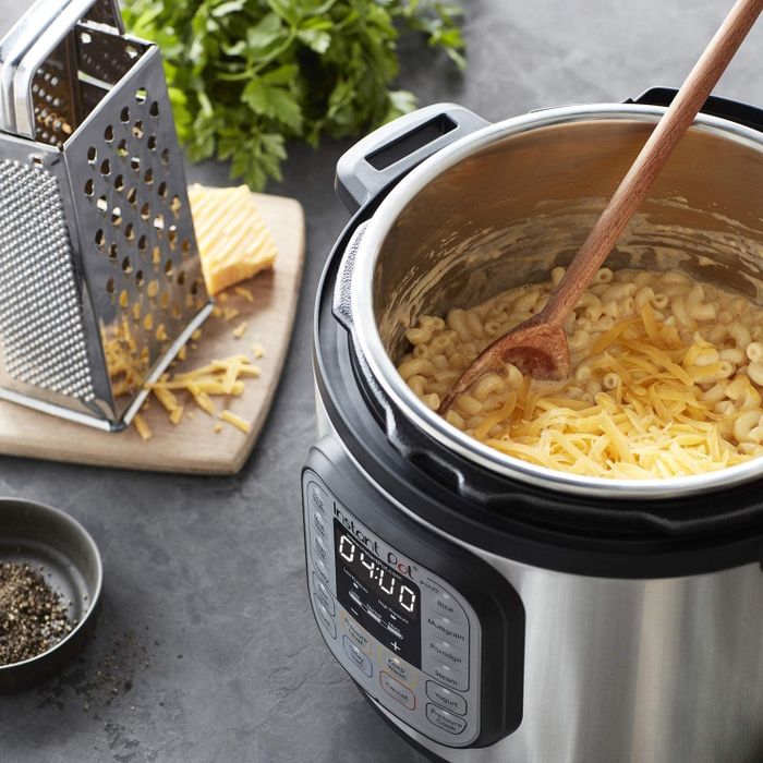 An Instant Pot containing a rich and creamy serving of mac and cheese.