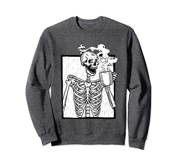 The sweatshirt comes in a classic grey color.