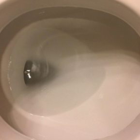 The same toilet bowl, now spotless after using the cleaning product