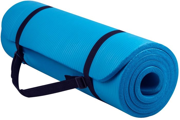 The yoga mat in a calming blue shade