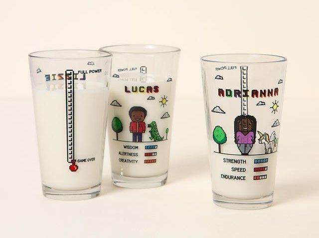 Three custom-designed gamer pint glasses