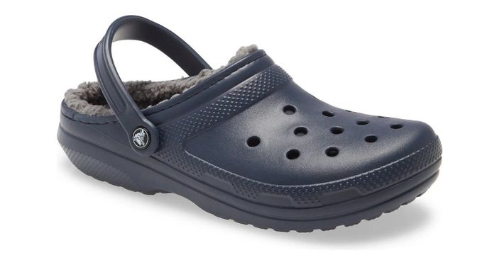 The classic lined Crocs in navy and charcoal colors