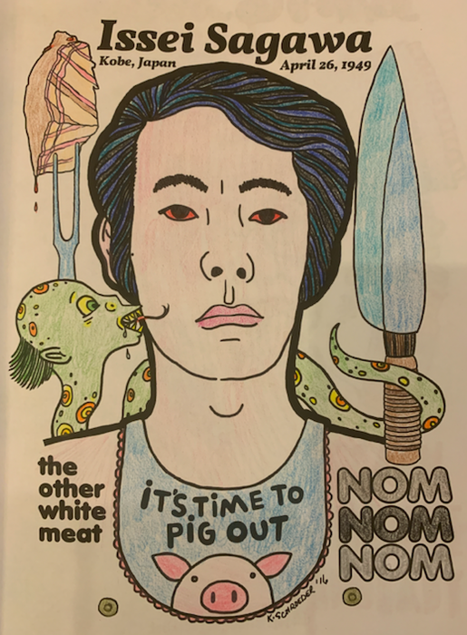 Colored illustration of Issei Sagawa from the book