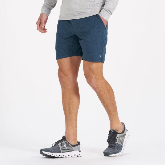 Model sporting blue Ponto shorts