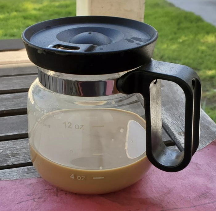 A reviewer photo of the mug filled with freshly brewed coffee.