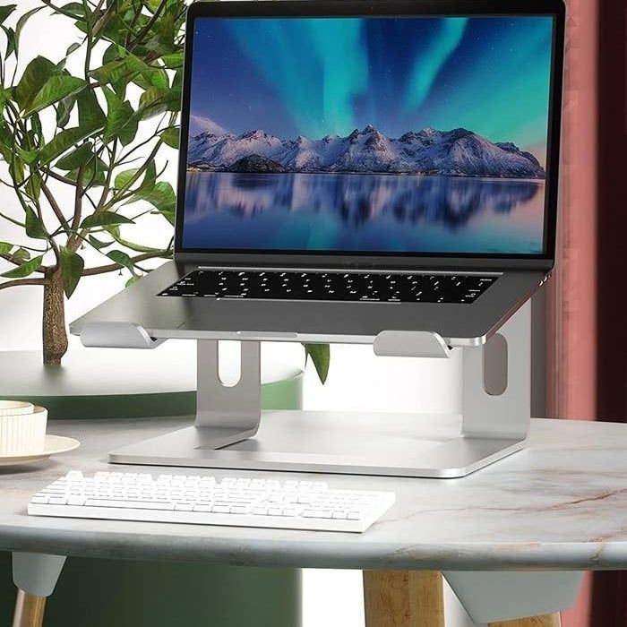 laptop placed on a stand