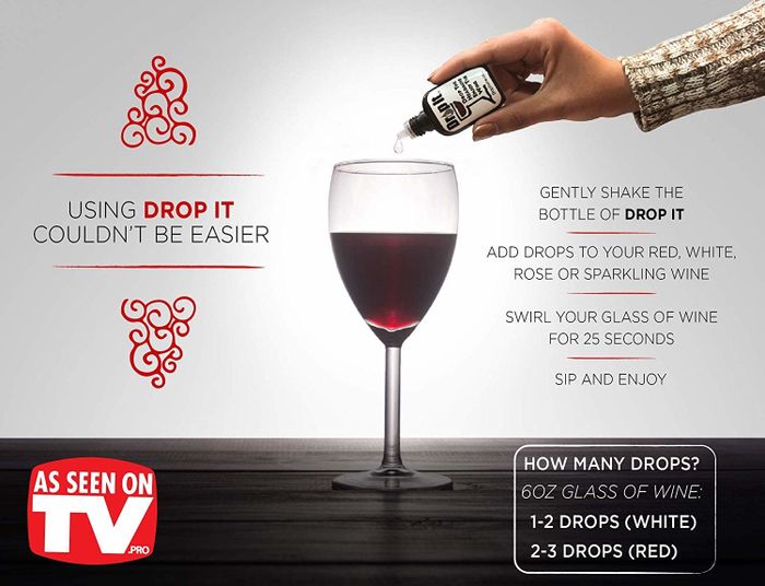 Someone adding wine drops into a glass of wine