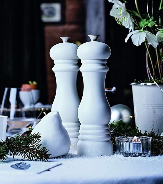 The elegant white salt and pepper mills