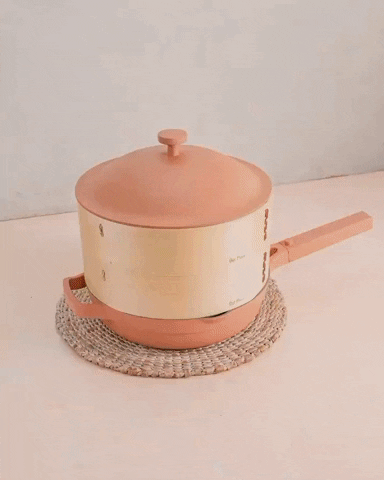 A gif showing the Always Pan in action, cooking a variety of foods in different styles.