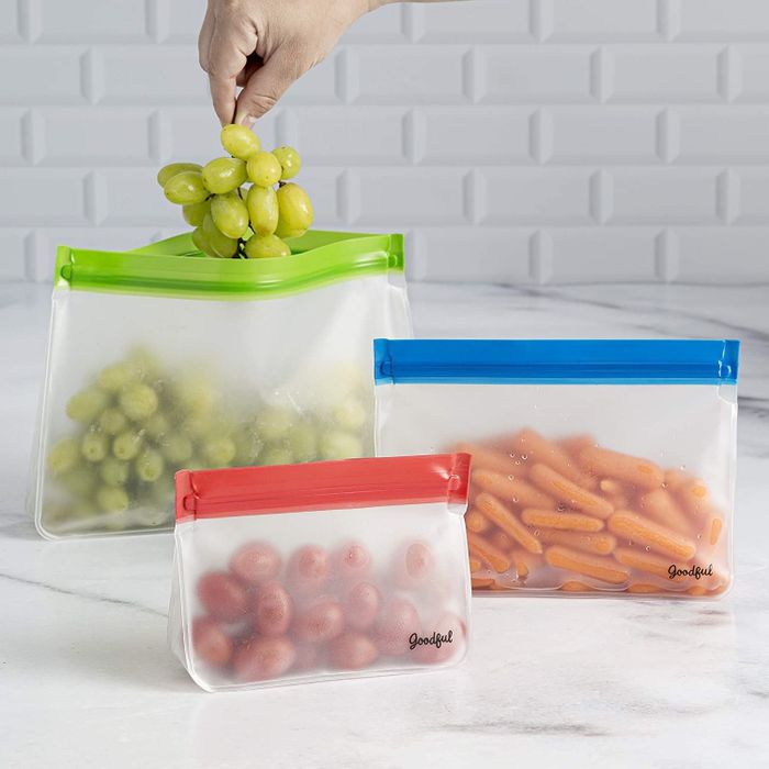 Three different sizes of reusable ziplock bags.