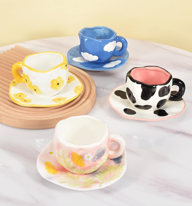 This same style of mug and saucer is available in various other designs, each offering a unique twist on the original theme.