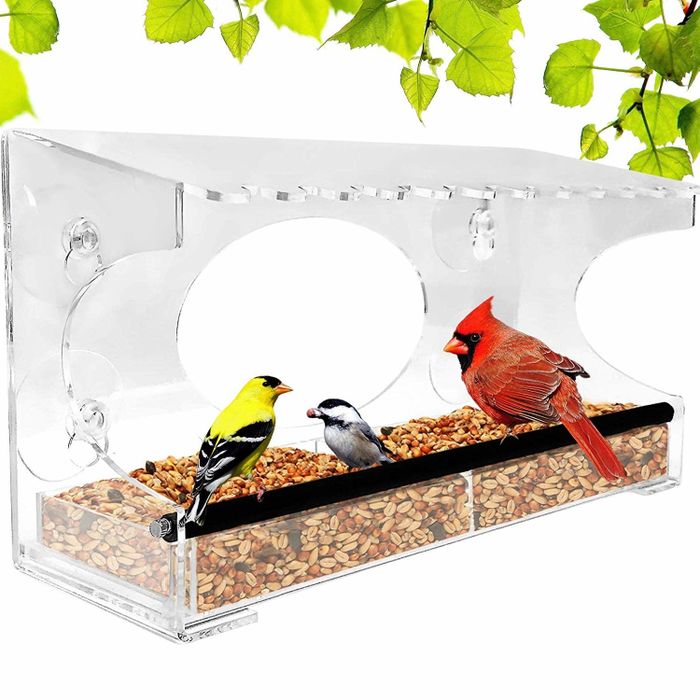 A clear, stick-on bird feeder that attaches directly to the window for a perfect view of nature’s finest fliers.