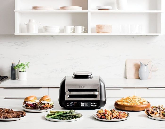 An image showcasing the indoor grill with a selection of various dishes that can be prepared using it.