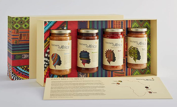 a gift box featuring four jars of sauce in different flavors