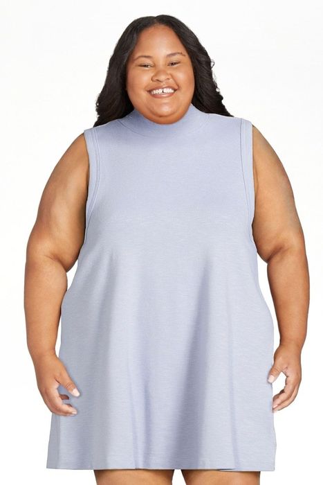 Model showing off the light blue dress