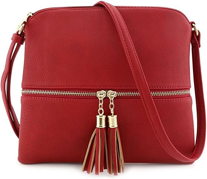 The crossbody bag shown in a bold red hue.