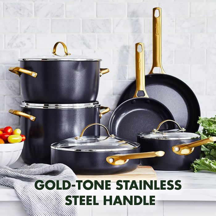 The set, complete with gold-tone stainless steel handles.