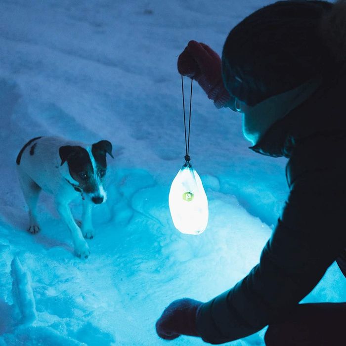 A person holds up a glowing bag with an LED light rope illuminating its interior.