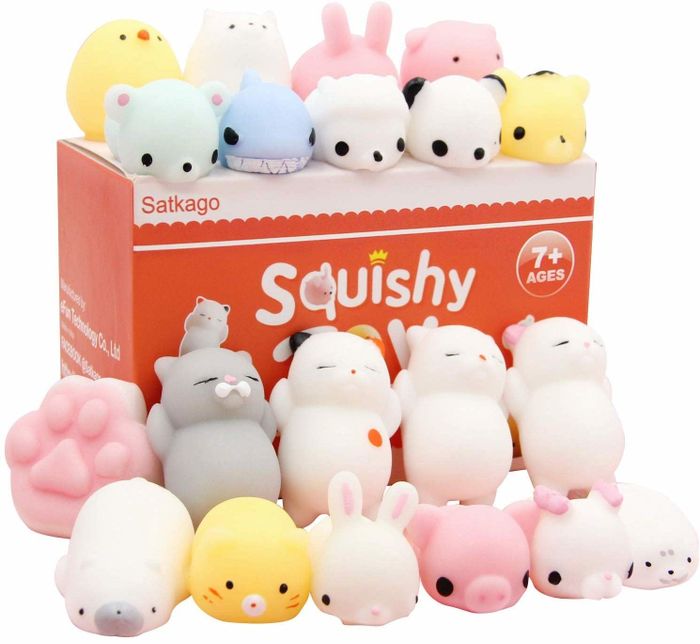 A variety of adorable squishy toys arranged together.
