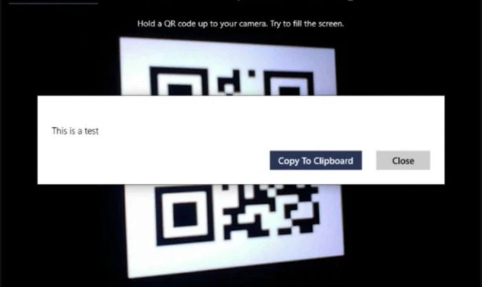 kết quả quét mã QR bằng ứng dụng trên Microsoft Store