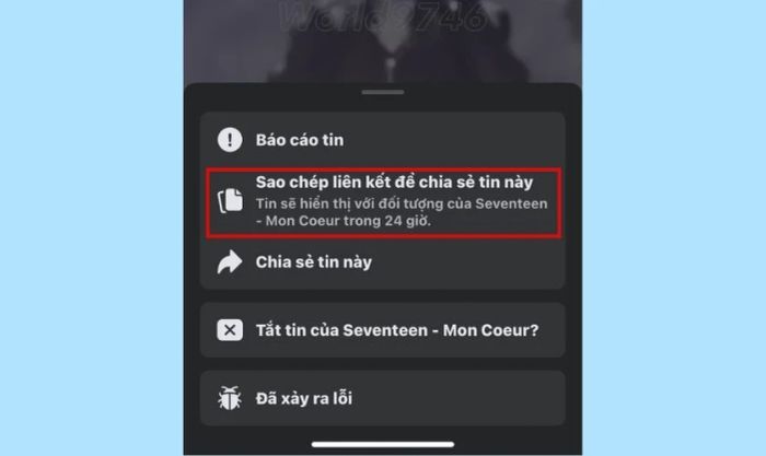 sao chép liên kết story để chia sẻ với người khác