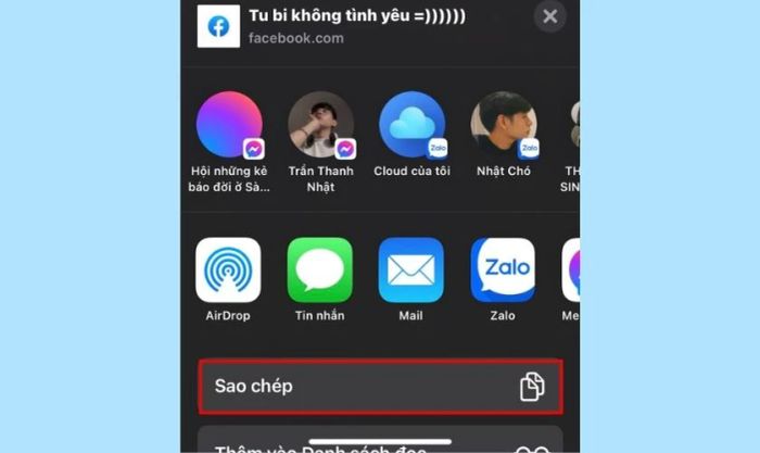 gửi liên kết bài viết Facebook đến người khác