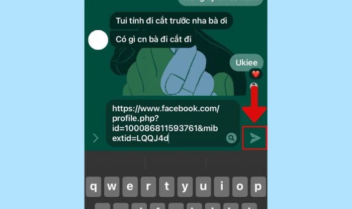 Hoàn tất việc gửi link trang cá nhân của người khác qua Messenger