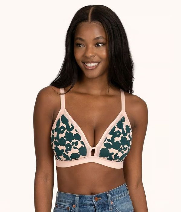 Another model is wearing a patterned bra.
