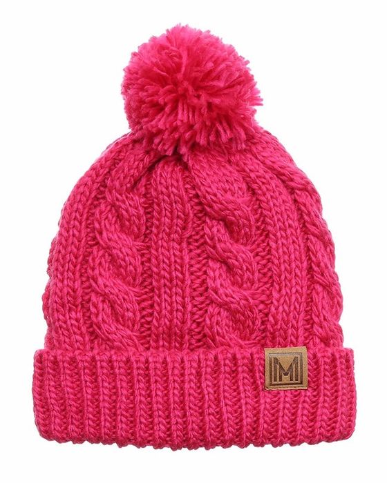 The pink cable knit hat with a pompom