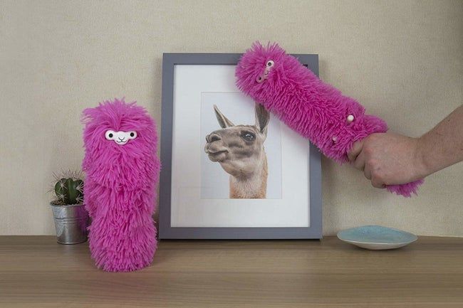 Two fluffy pink llama-shaped dusters