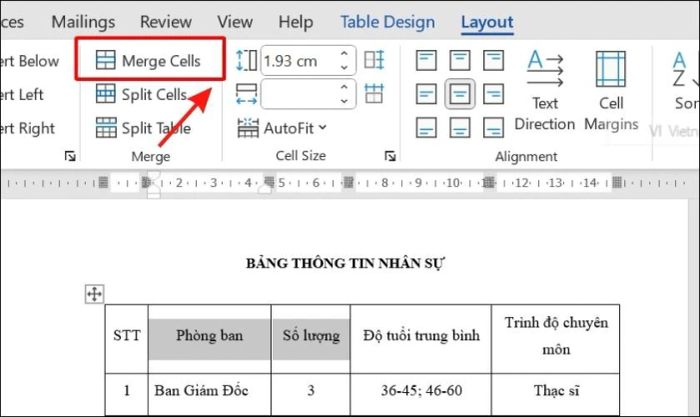 Cách sử dụng tính năng Merge Cells trong Word để gộp ô