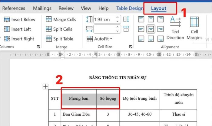 Cách thực hiện gộp ô trong bảng Word