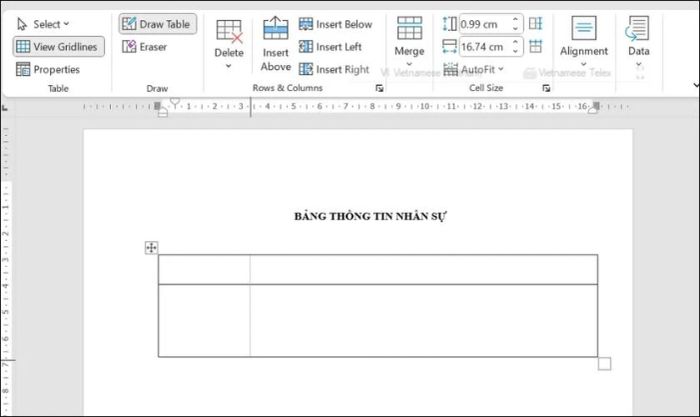 Vẽ bảng thủ công trong phần Insert của Word