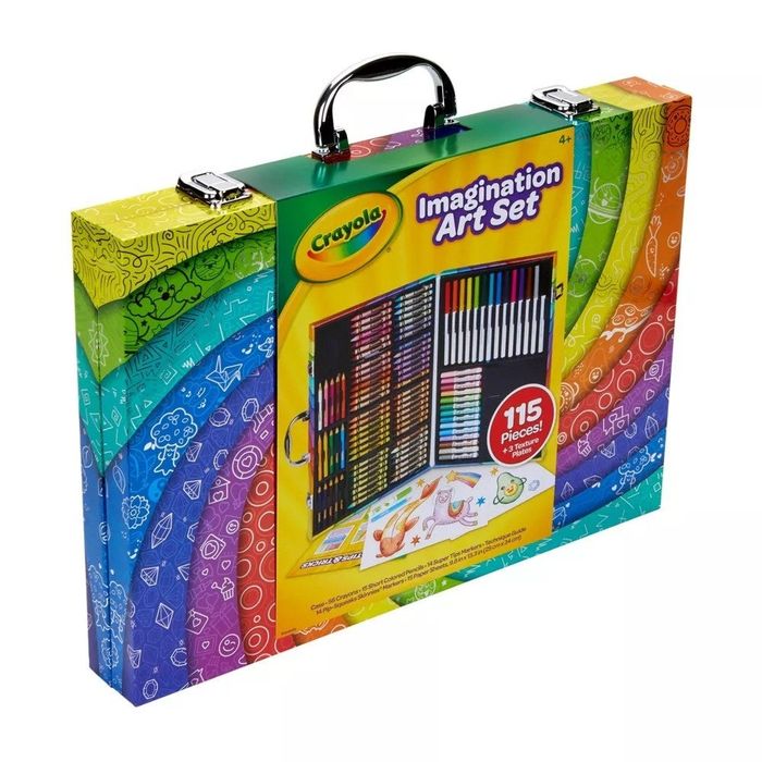 A closed Crayola art case designed to look like a suitcase, perfect for storing all your creative supplies.