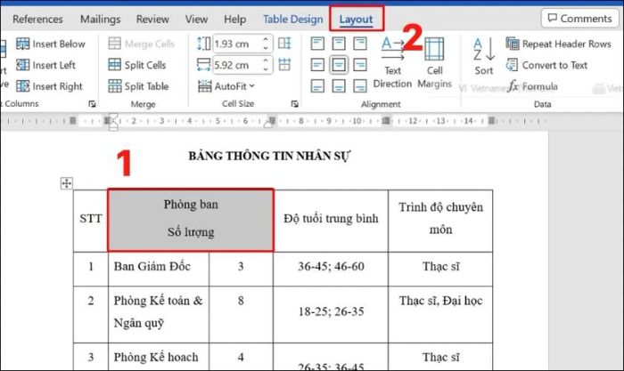 cách tách ô sau khi tạo bảng trong word