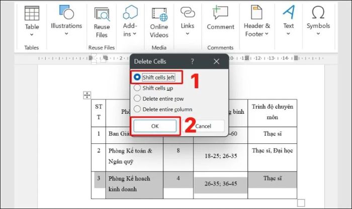 Hướng dẫn xóa hàng trong bảng trên Word