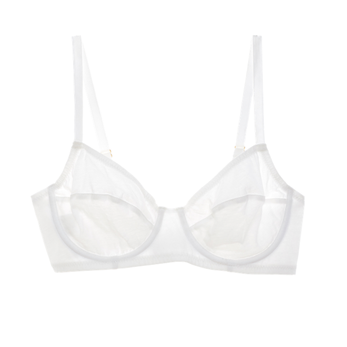 A slightly sheer white bra.