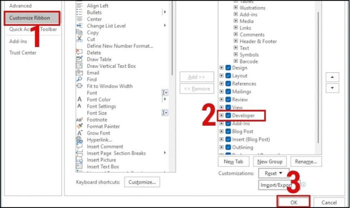 Hướng dẫn tạo ô vuông có dấu tích sẵn vào Word với Developer