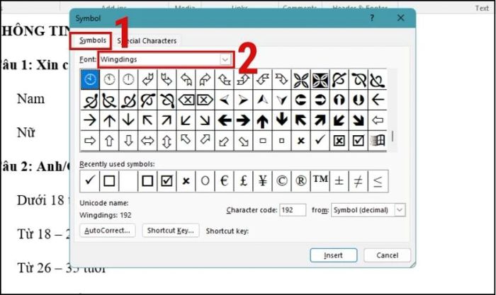 Chèn dấu tích vào Word với công cụ Symbol