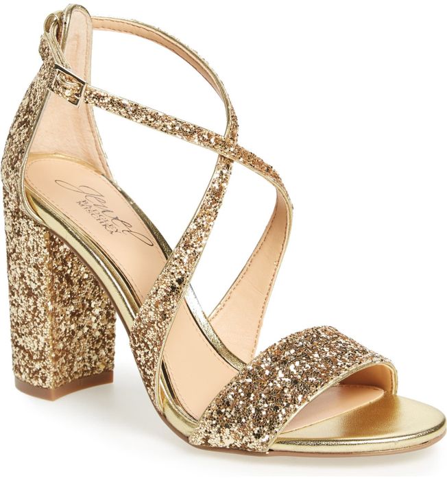 The gold glitter heel adds a dazzling touch.