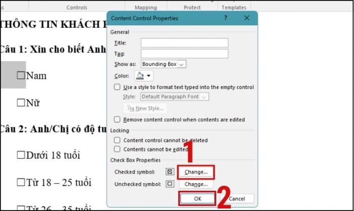 Thay đổi dấu tích trong ô Check Box