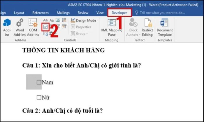 Chèn ô vuông có dấu tích vào trang Word