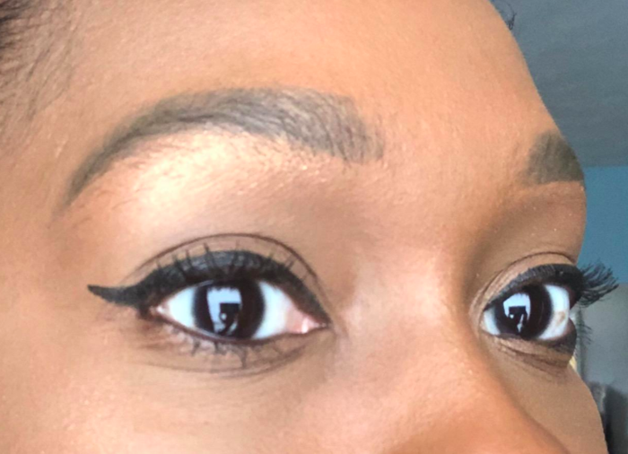 A customer-uploaded photo showcasing the liquid eyeliner applied to their eye.